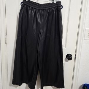 Faux Leather Wide Leg Crop Pants